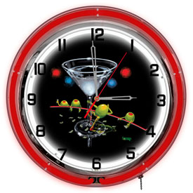 Michael Godard Dirty Martini Neon Clock 18", GODNC18-03